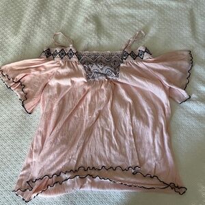 Pink off the shoulder blouse with cutout back, size medium